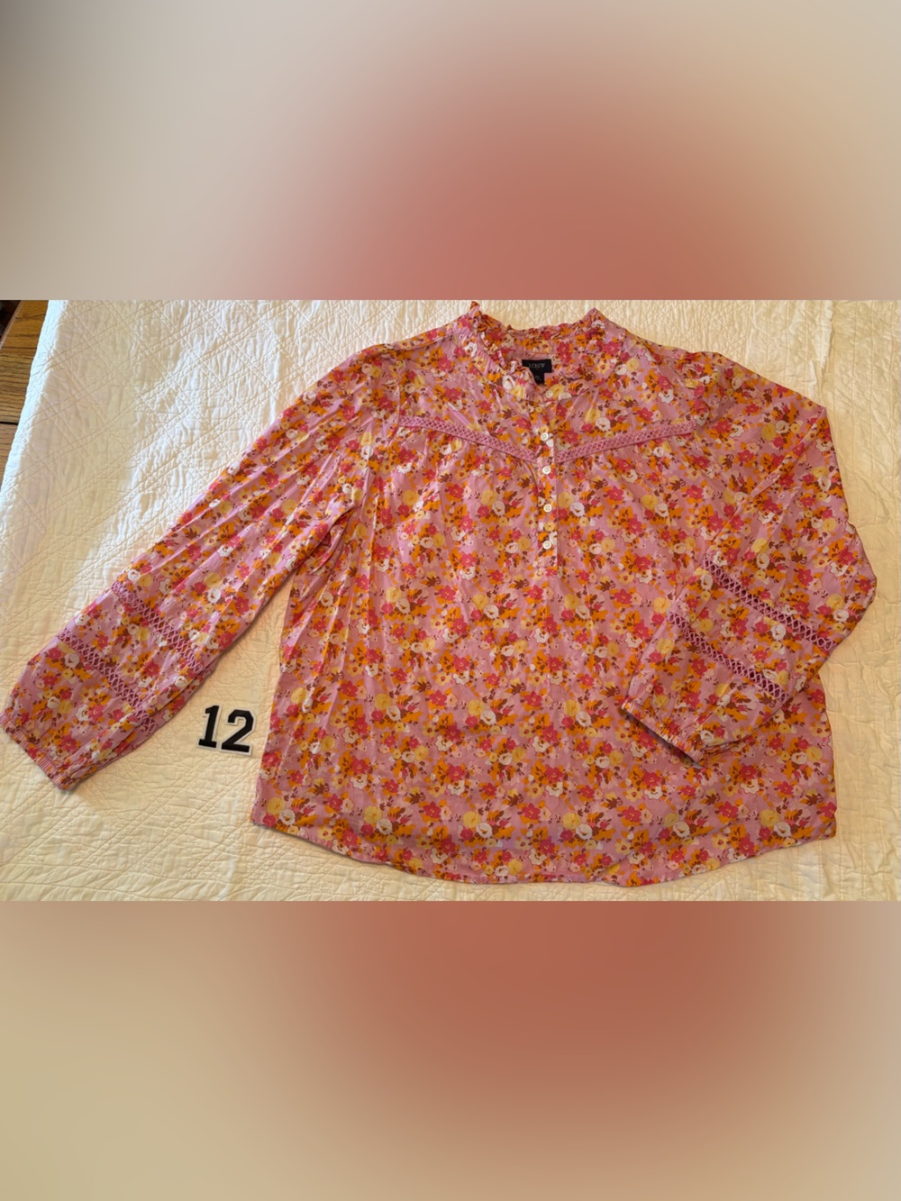 J. Crew Pink Floral Long-Sleeve Blouse